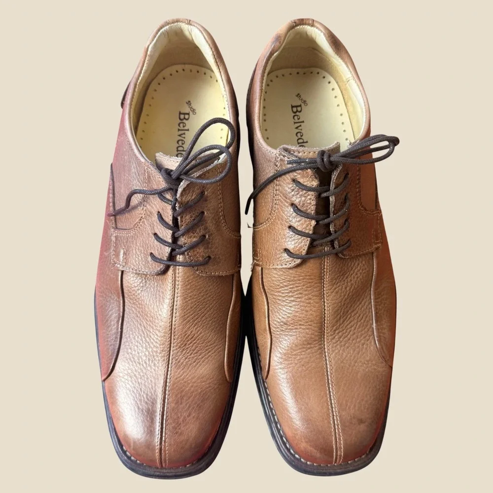 Studio Belvedere Bay Bridge Mens 11D Tan Brown Formal Pebbled Leather Oxfords